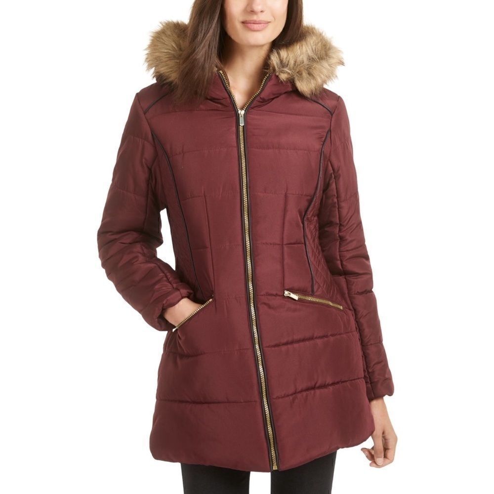 Celebrity Pink Juniors Faux Fur Trim Hooded Coat S